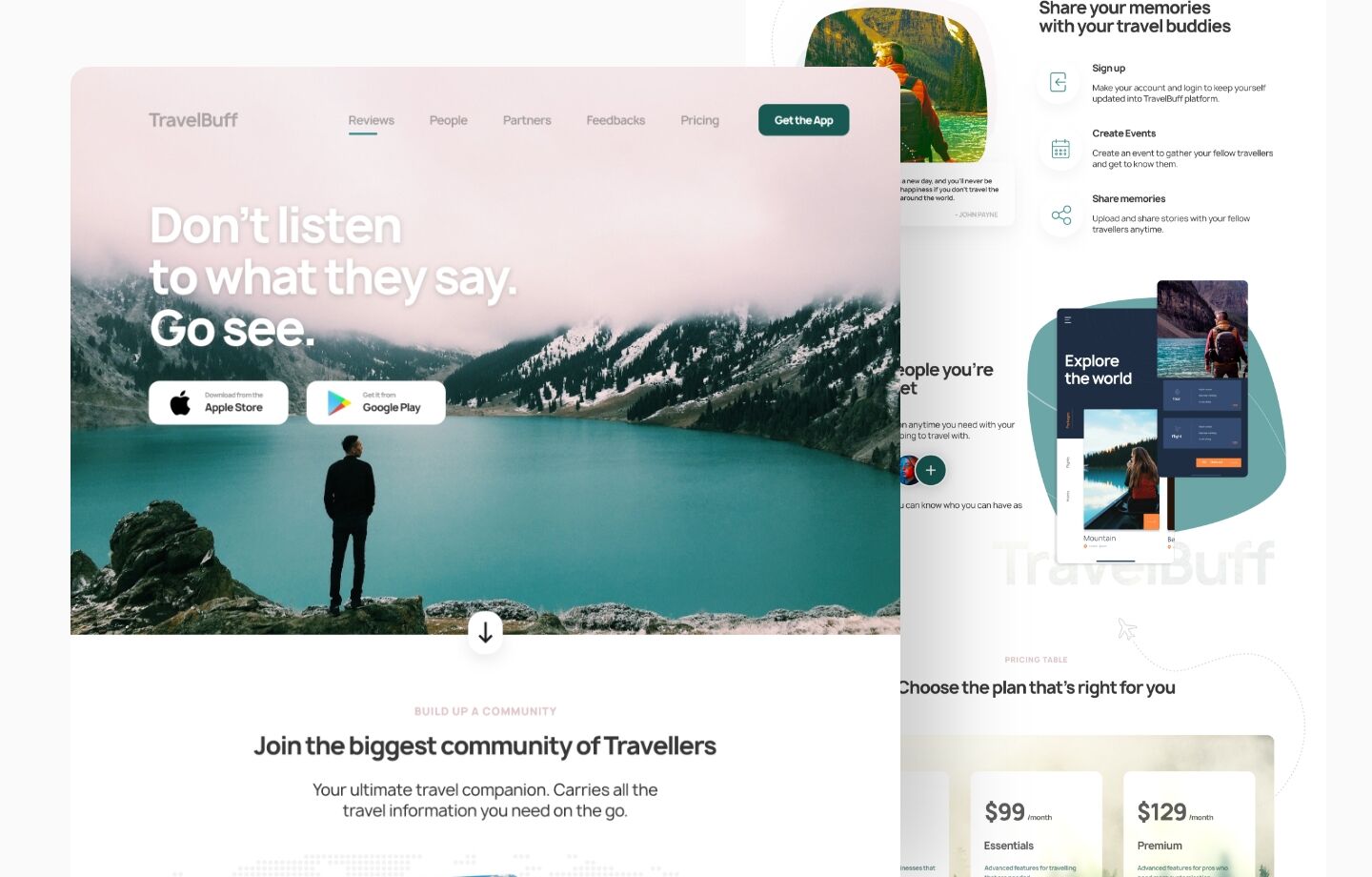 travel app website design